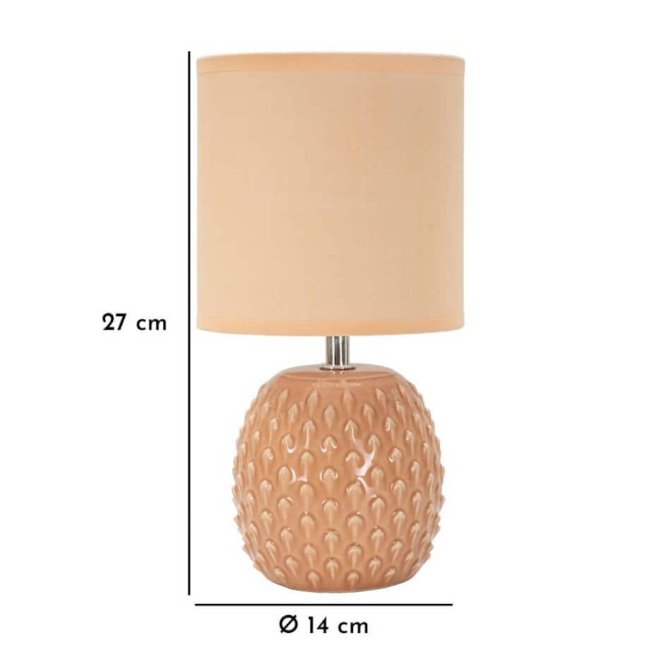 Lampa stołowa Pontus, kolor brzoskwiniowy, ceramika, żelazo i tkanina, 14 x 14 x 27 cm, 1 x E14, styl nowoczesny, do salonu i sypialni, Mauro Ferretti