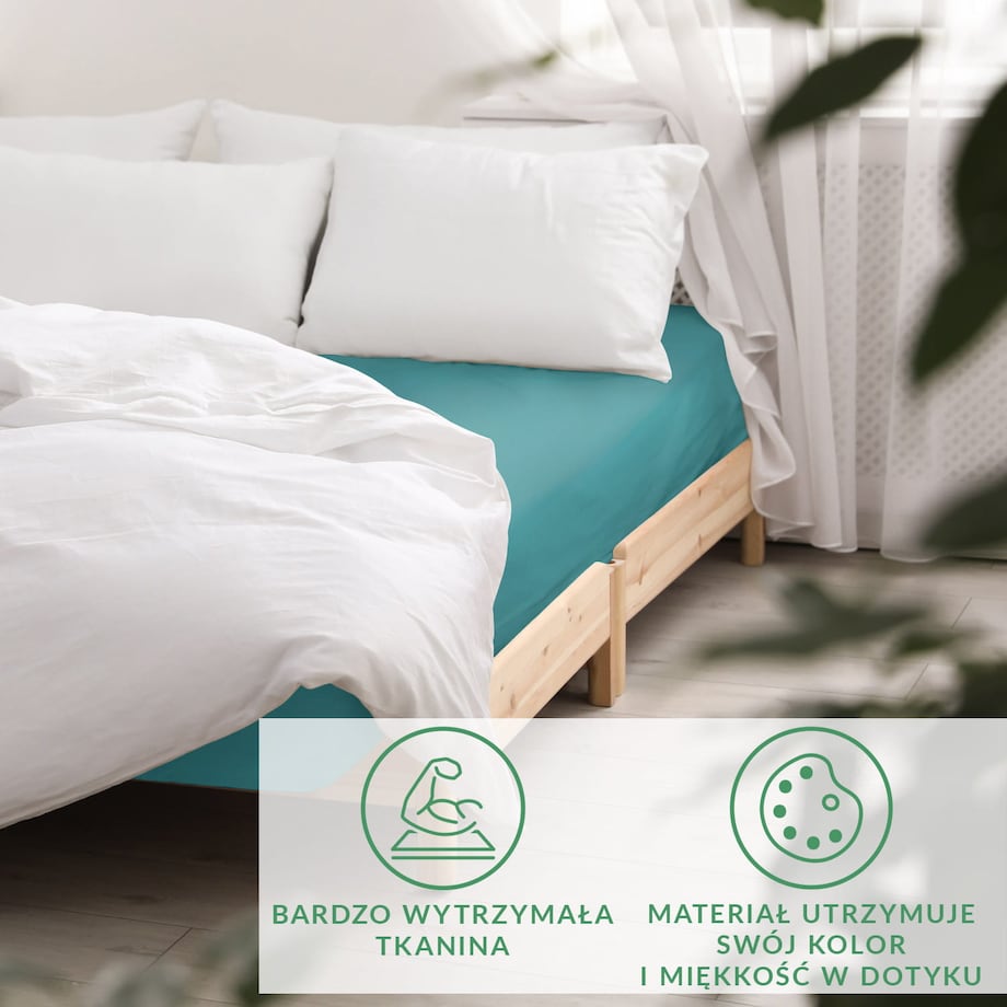 Prześcieradło satynowe bez gumki 200x220 kolor Ciemny turkus