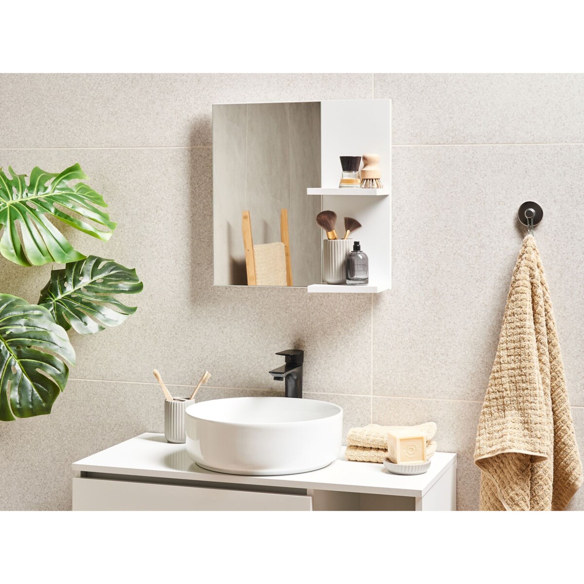 Półka łazienkowa wisząca z lustrem biała PELOTAS