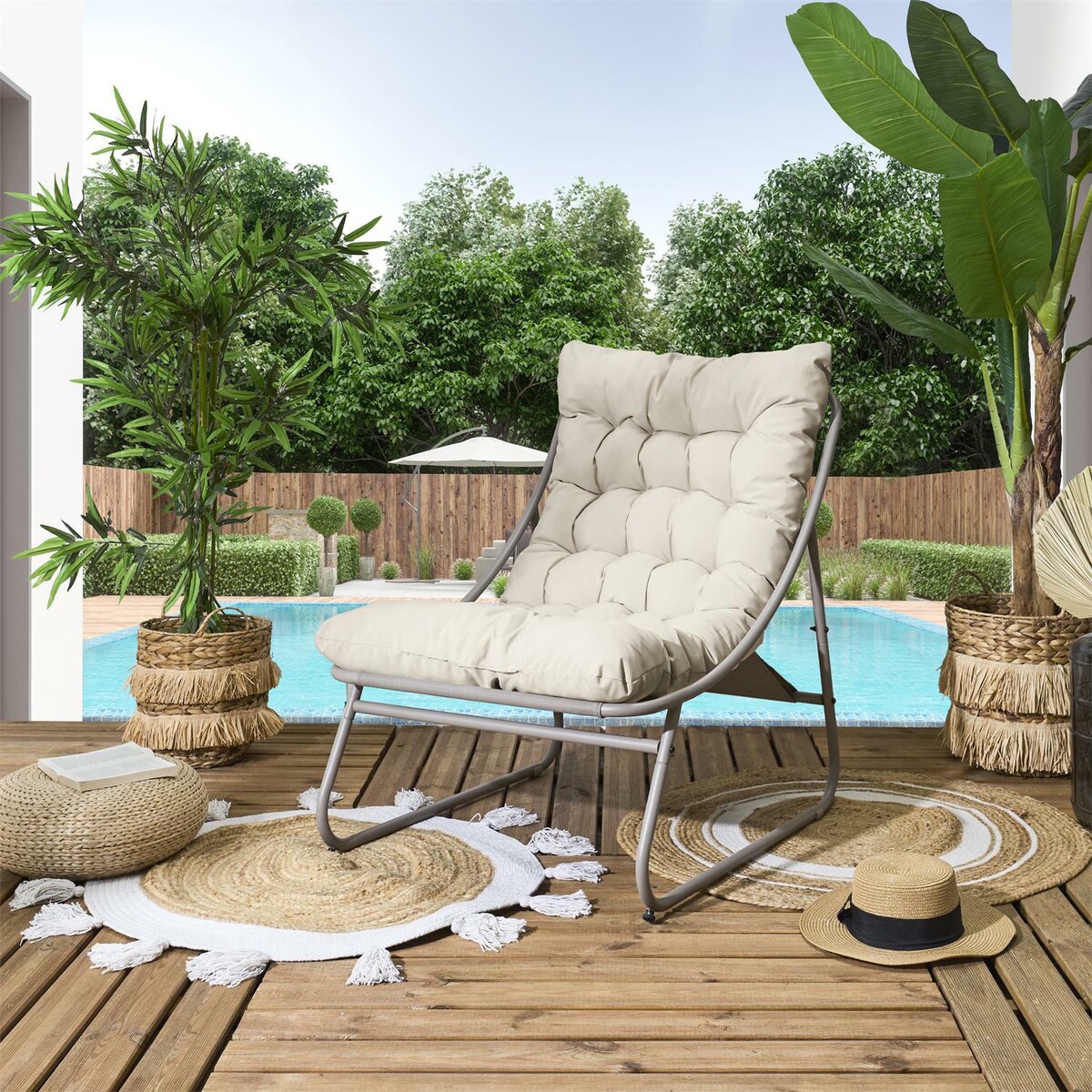 FOTEL OGRODOWY Dolce Vita beżowy miękkie siedzisko stal