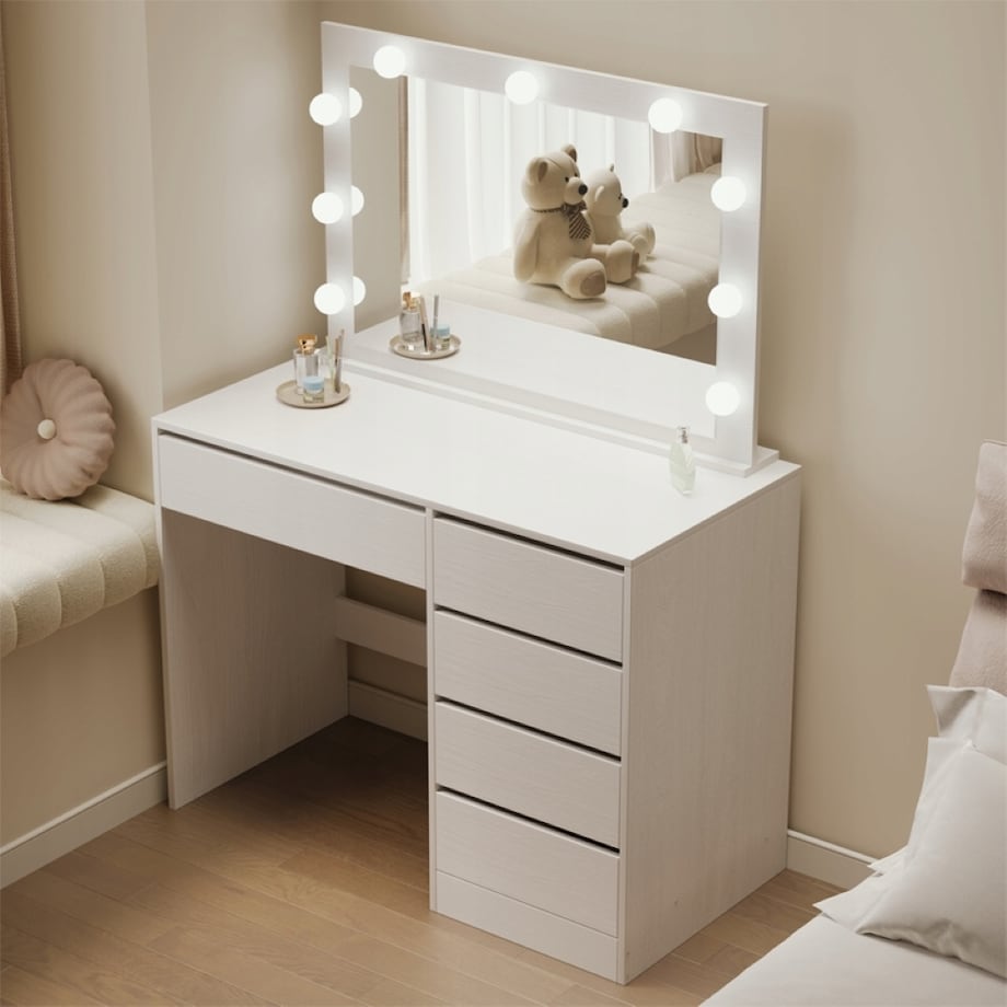 Toaletka kosmetyczna makijażu wizażu z lustrem led nowoczesna glamour biała