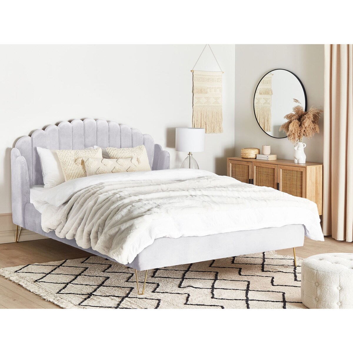 Łóżko welurowe 180 x 200 cm szare AMBILLOU