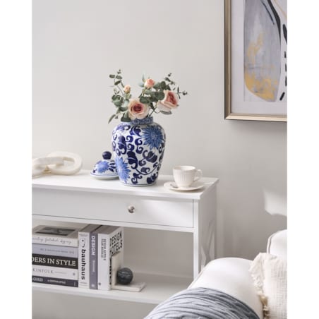 Wazon z pokrywką CUENCA Porcelana 36 cm Biały/ niebieski