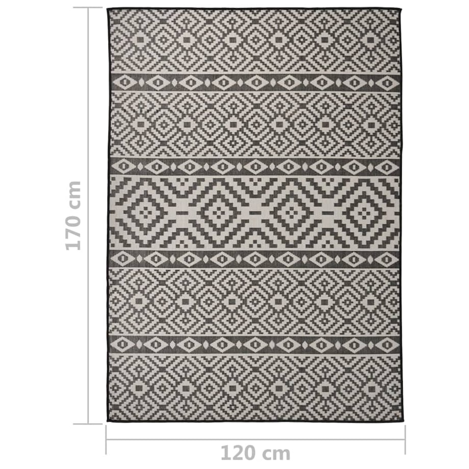 vidaXL Dywan zewnętrzny o płaskim splocie, 120x170 cm, czarne pasy