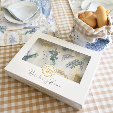 Dwustronny bieżnik Lavender & Beige Gingham – 50 × 220 cm