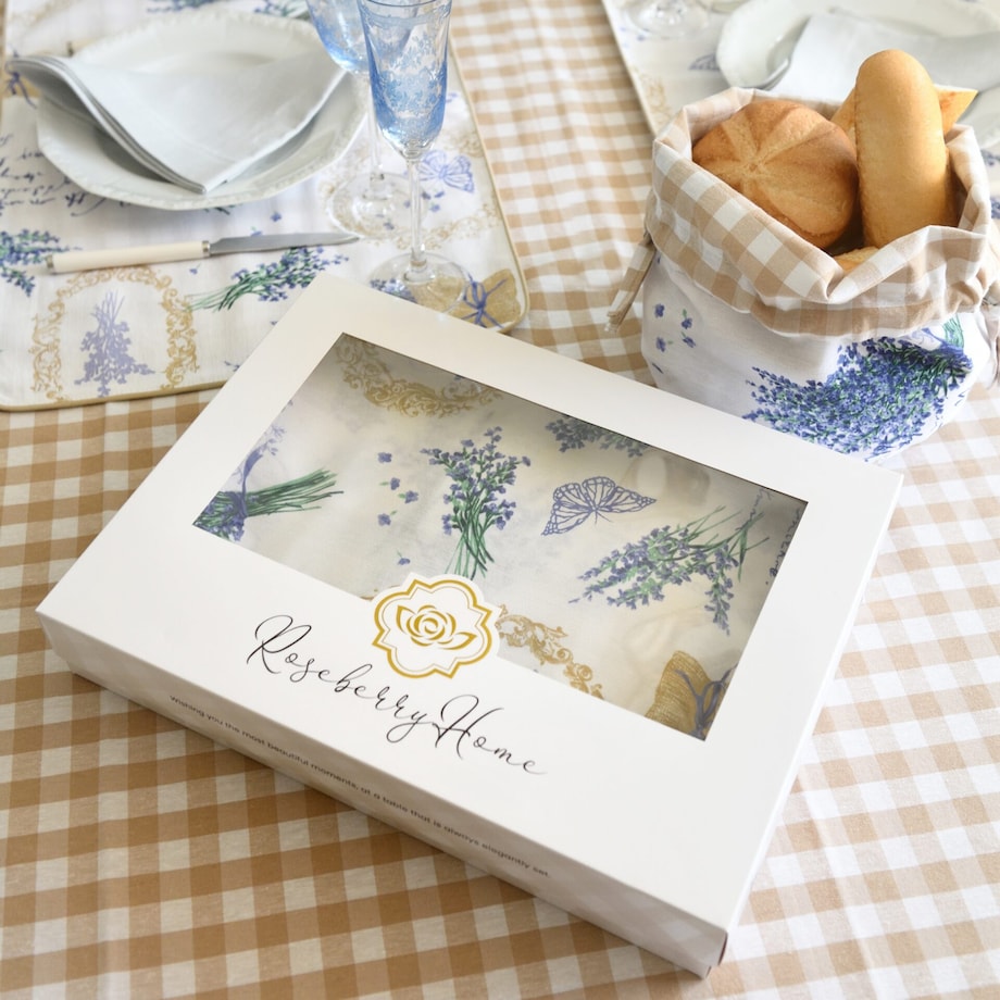 Dwustronny bieżnik Lavender & Beige Gingham – 50 × 220 cm