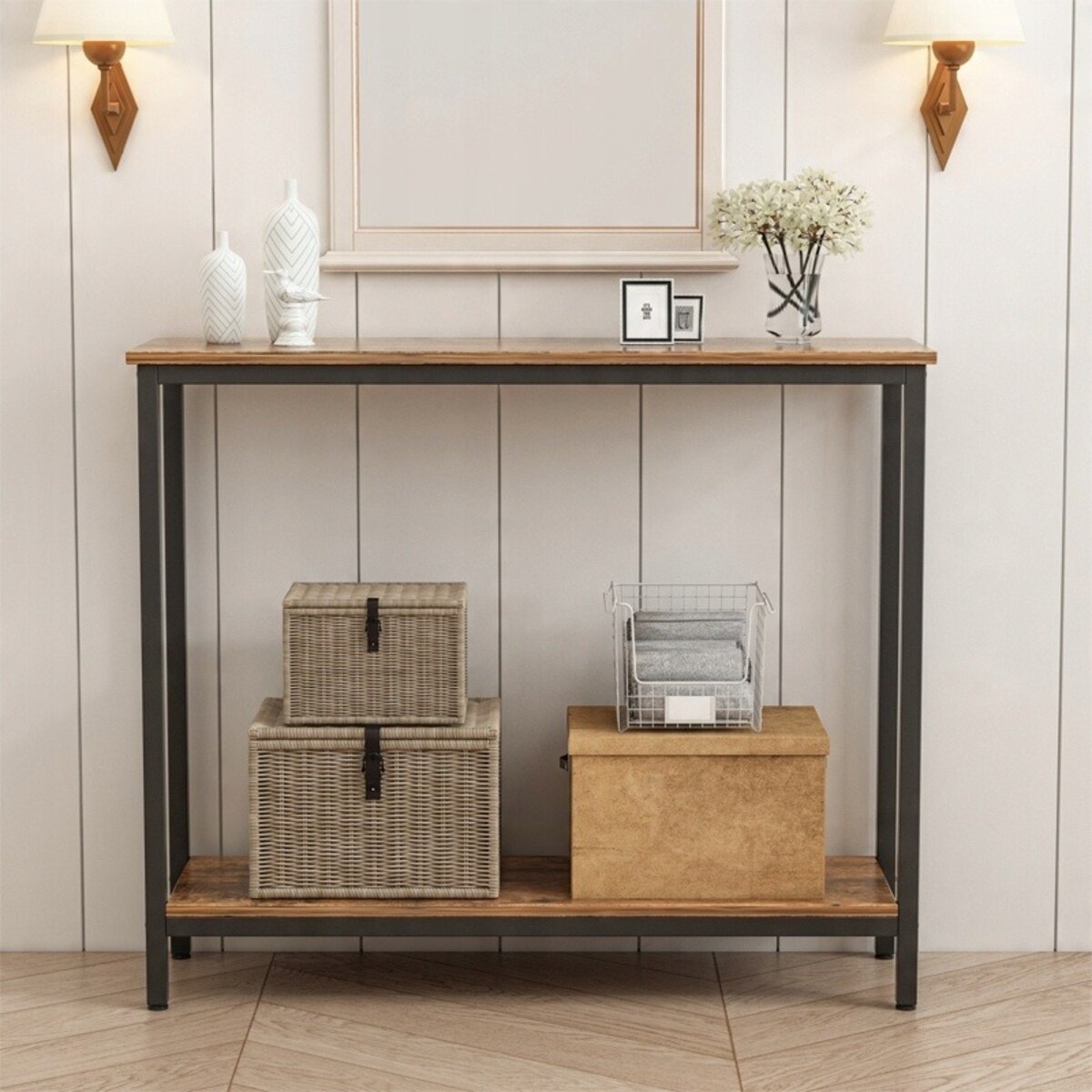 Konsola stolik regał z półką loft industrialny rustykalny brąz szafka 100cm