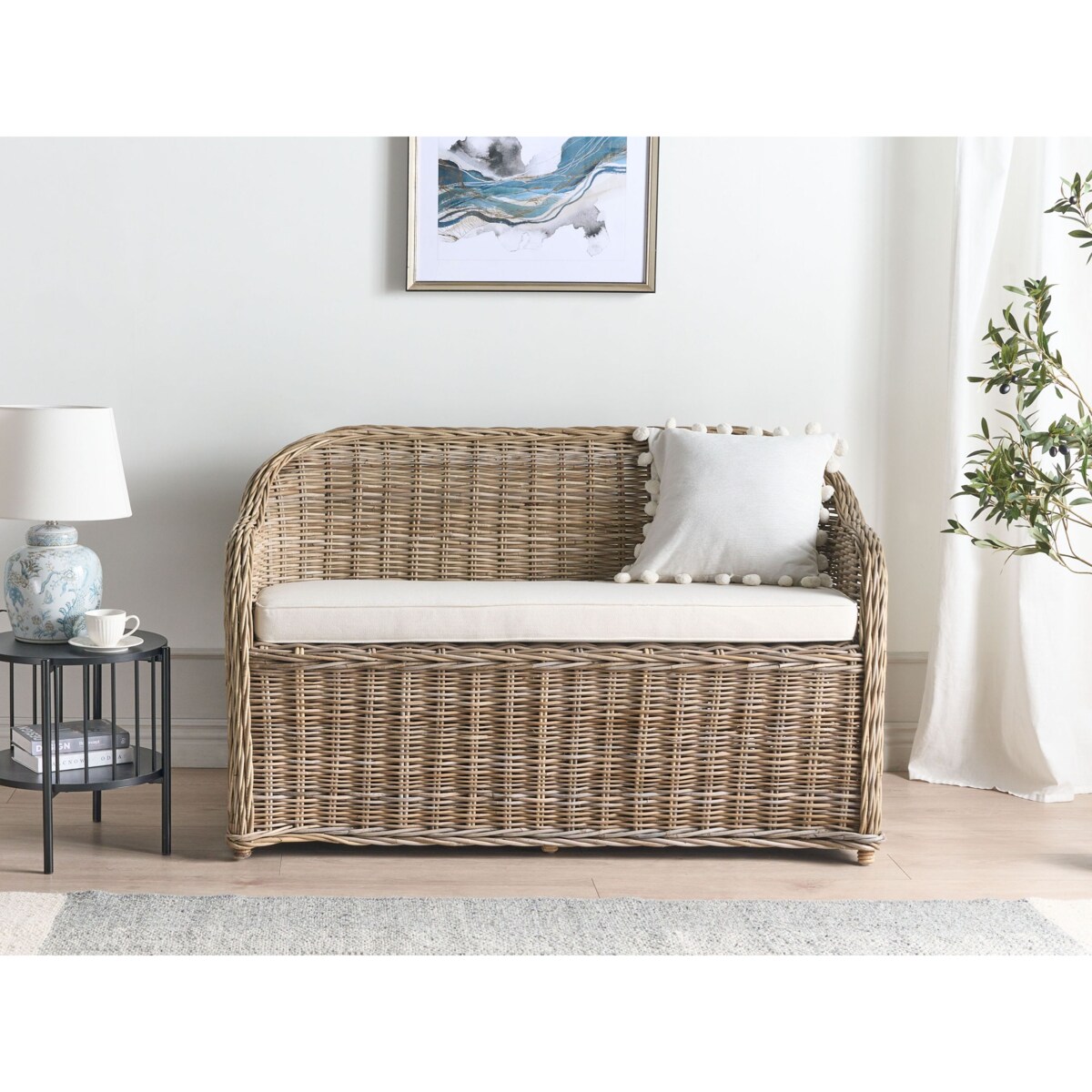 Ławka ogrodowa z poduchą SUSUA 141 cm Rattan Naturalny