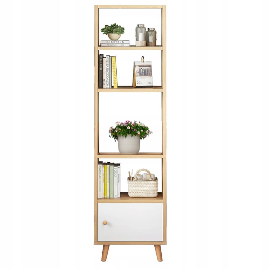 Regał Stojący Biały Na Książki Półki Wysoki Skandynawski Słupek Szafa Loft