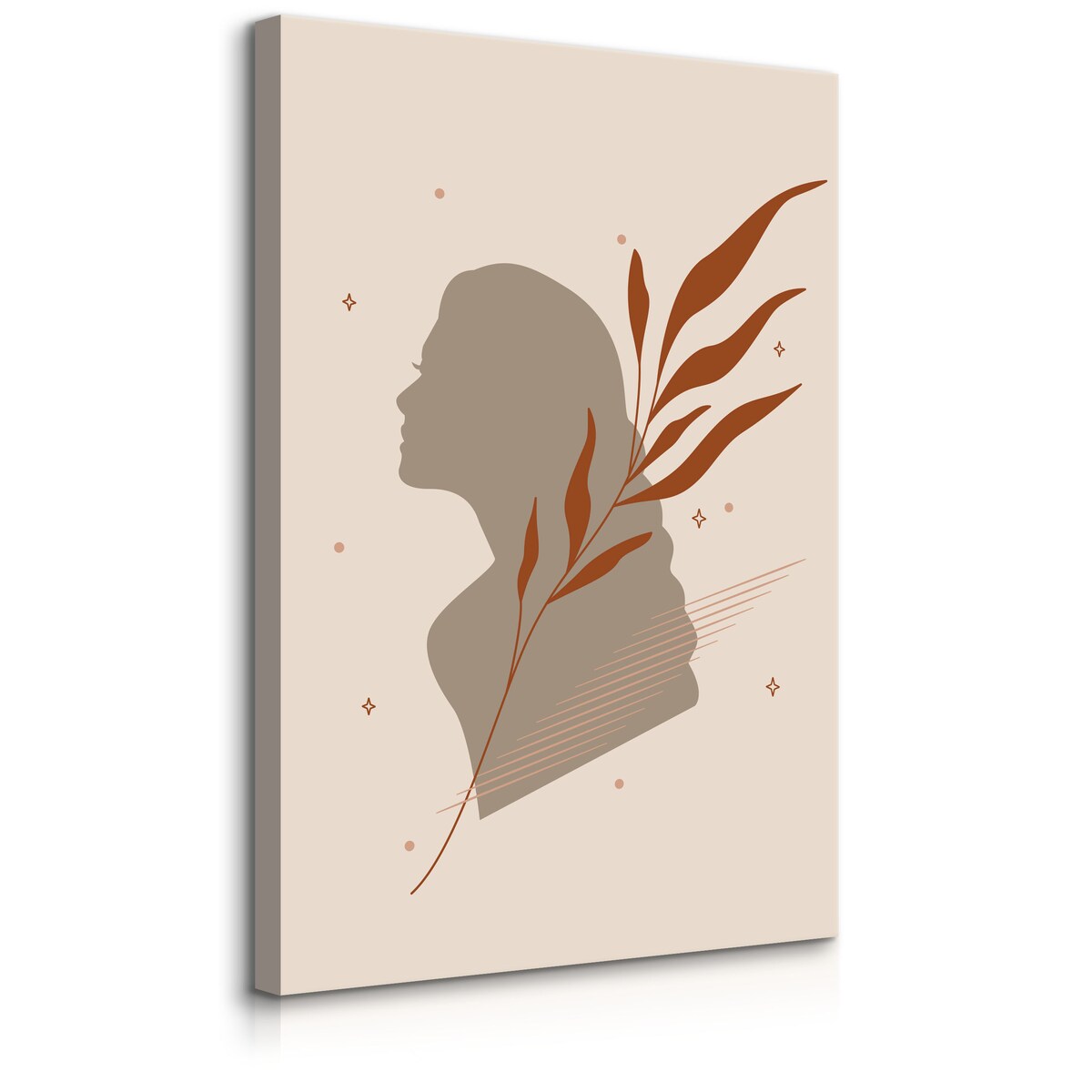 OBRAZ PORTRET KOBIETA MINIMLIZM STYL BOHO LIŚCIE NATURA 80x120cm