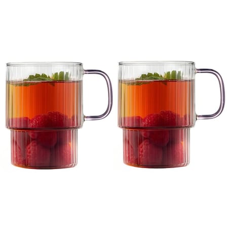 Dwie szklanki ryflowane z różowym uchem 350ml Livio 1821