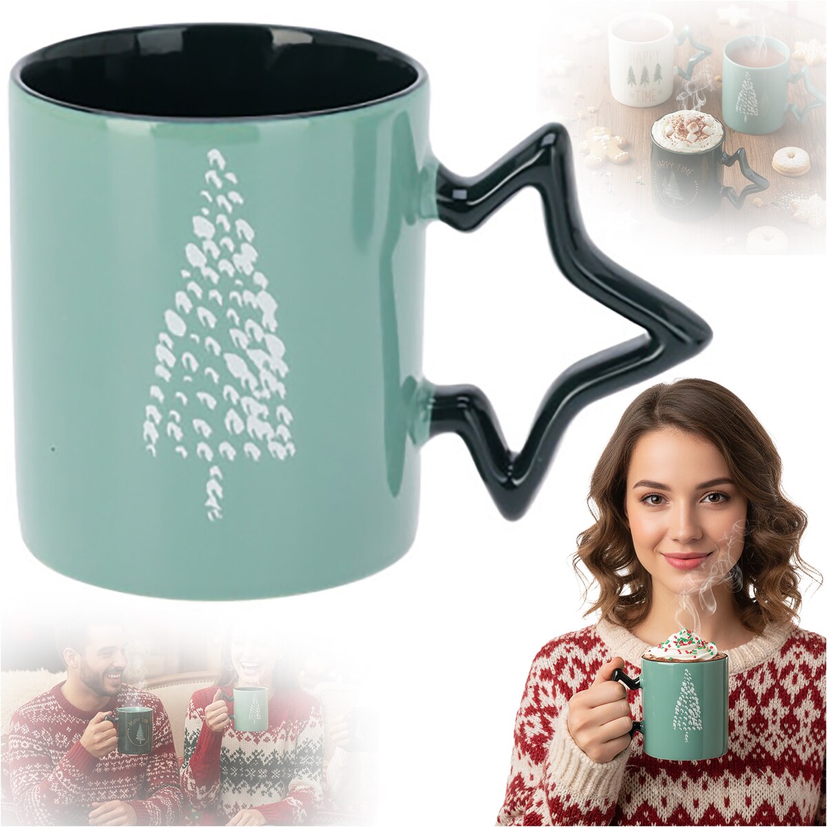 Kubek Z Uchem Świąteczny 380 Ml Porcelanowy Zimowy Świąteczny