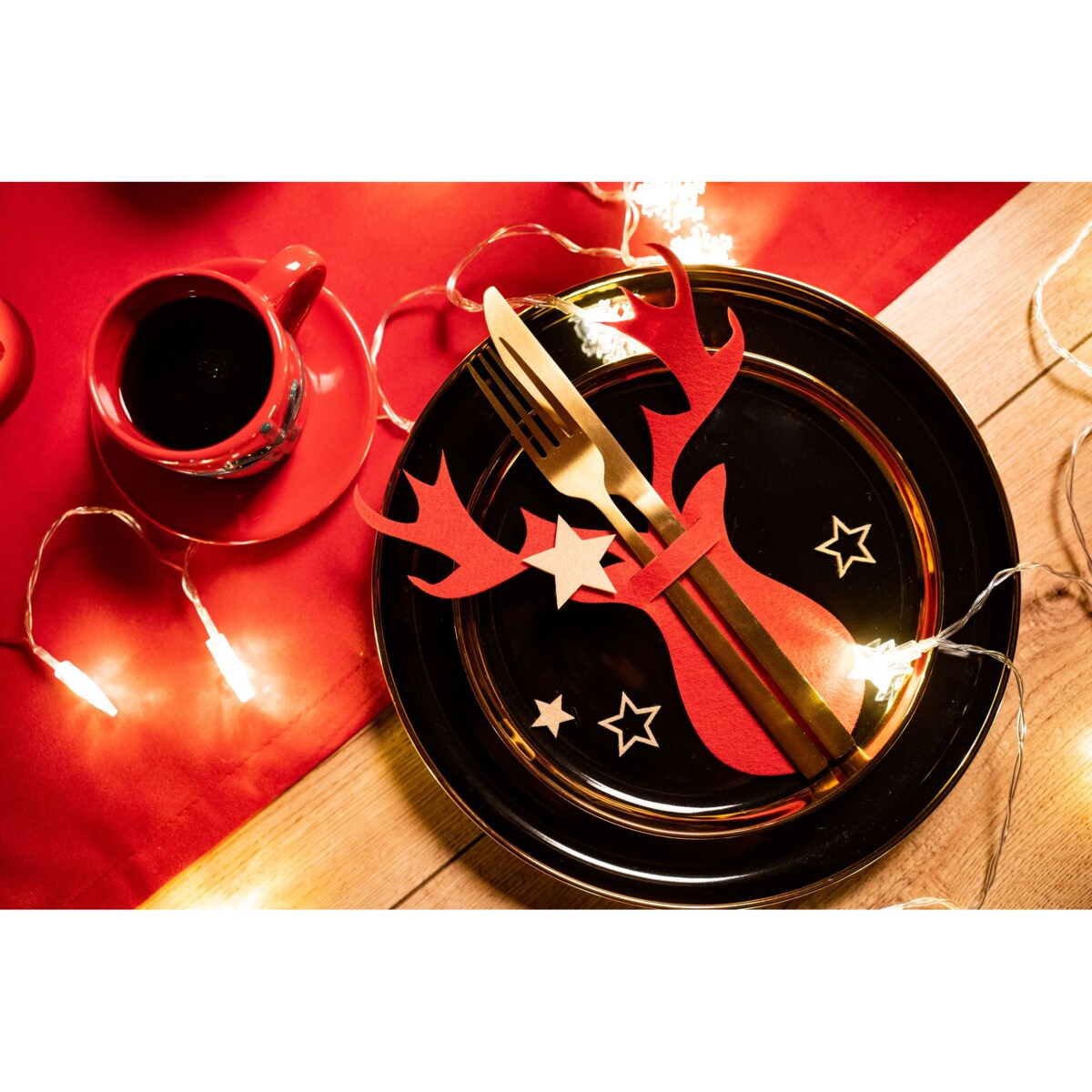 Pokrowiec na sztućce Świateczny 6 szt Renifer Czerwony