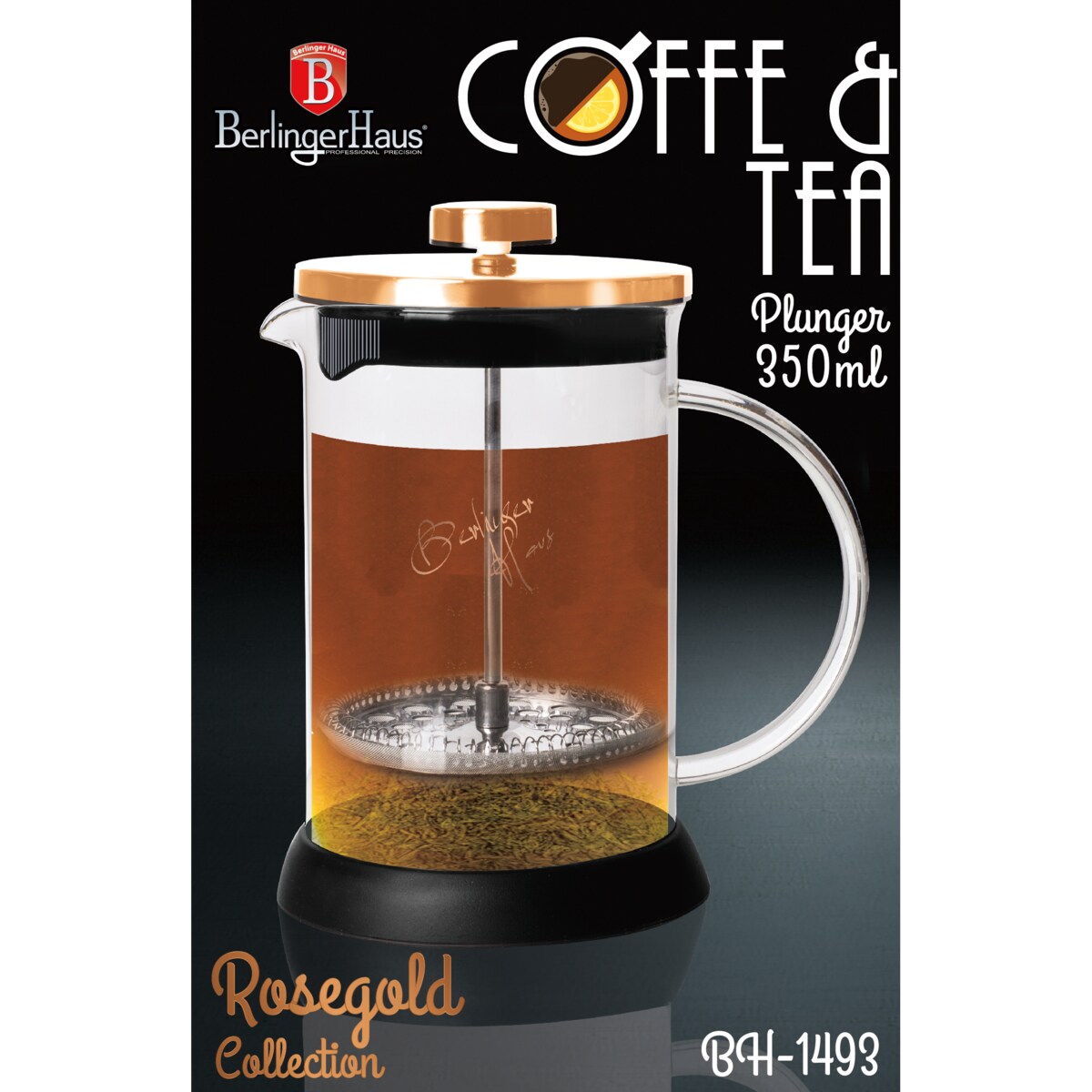 Zaparzacz tłokowy do herbaty kawy 350ml French Press BERLINGER HAUS Metallic Rose Gold