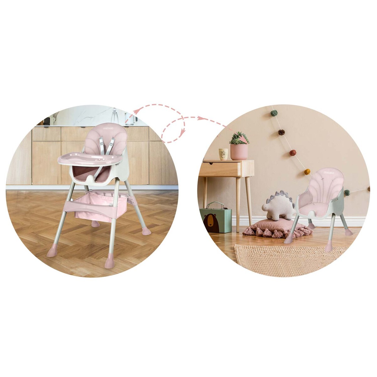 Krzesełko do karmienia dla dzieci Ricokids Milo składane jasnoróżowe 700002