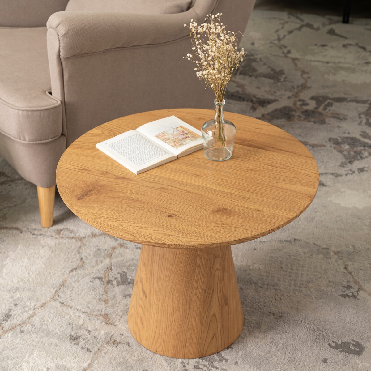 Stolik Kawowy Okrągły Dąb Mały Loft Nowoczesny Mała Okrągła Ława CARLY