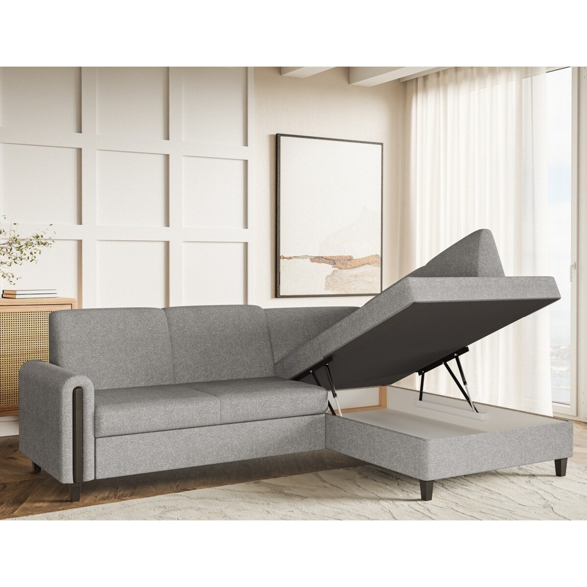 Rozkładany narożnik FLORA w tkannie bubble prawostronny- szary