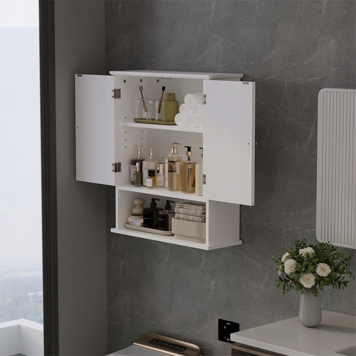 Szafka łazienkowa wisząca biała półka słupek ścienna loft nowoczesna 70 cm