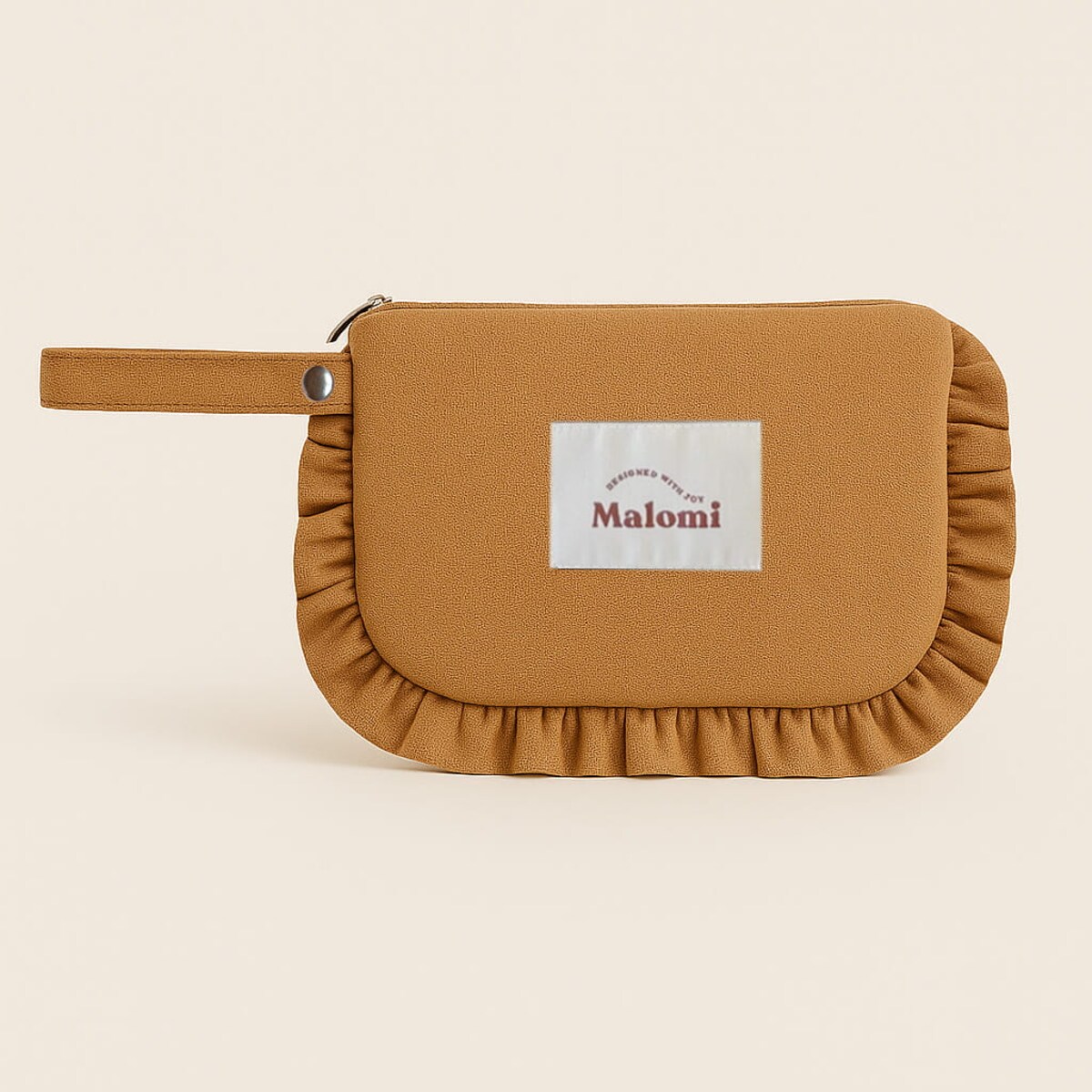 Kosmetyczka z falbanką camel