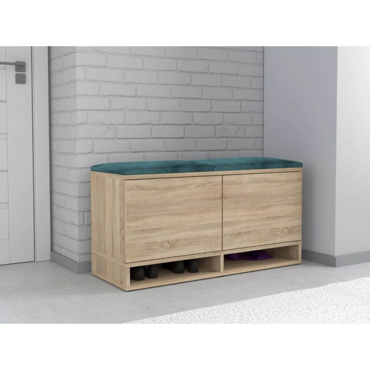 Szafka na buty z siedziskiem DUBAI dąb sonoma/zielona