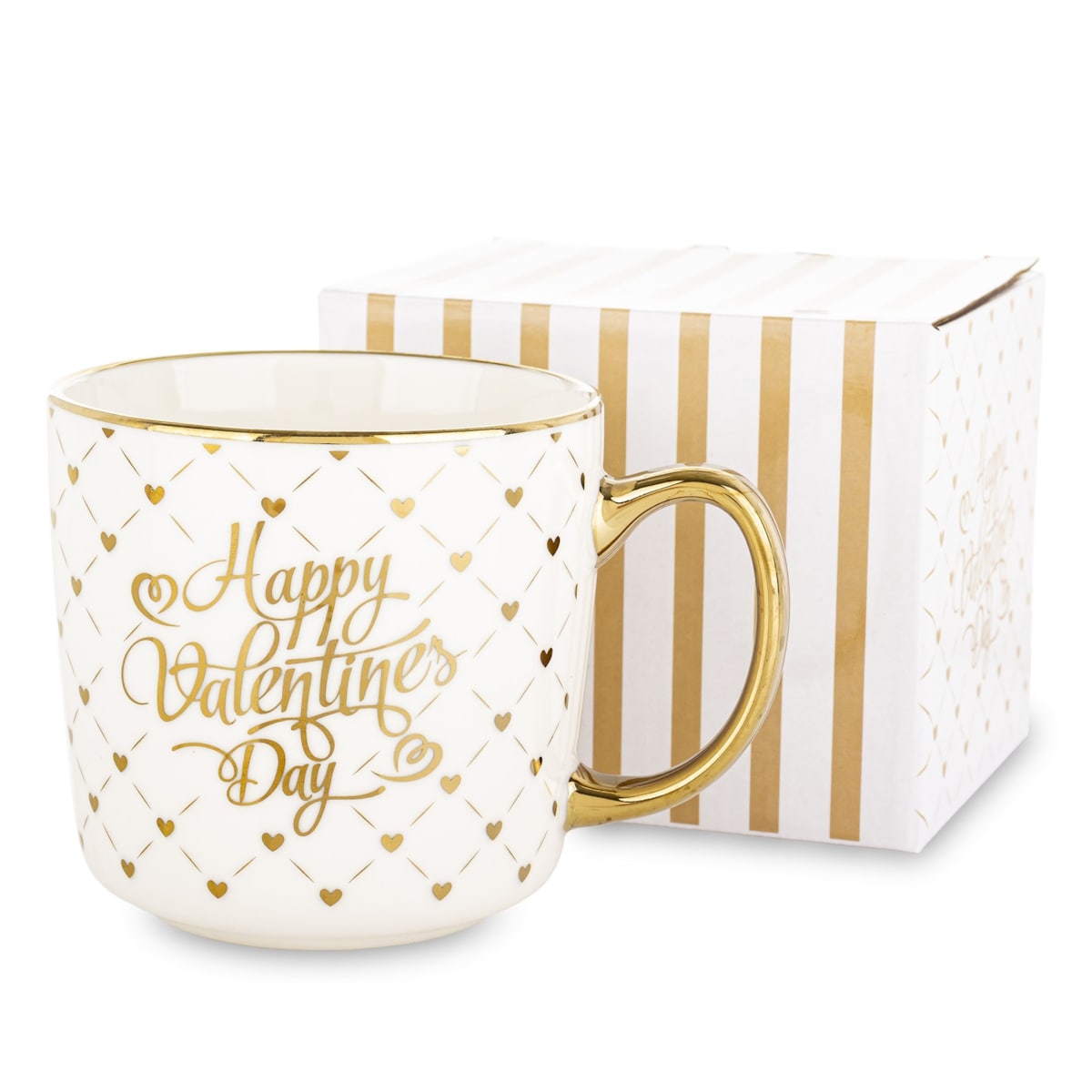 Kubek porcelanowy 385 ml biało-złoty 9x12,5x9 cm VALENTINES DAY
