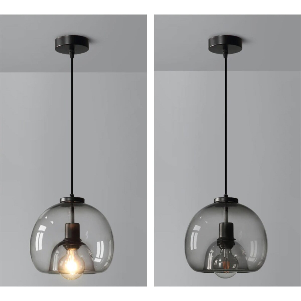 Lampa Wisząca Sufitowa Żyrandol E27 Szklana Szara