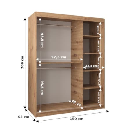 Szafa przesuwna Garderoba PROMO T3 150 artisan/biały
