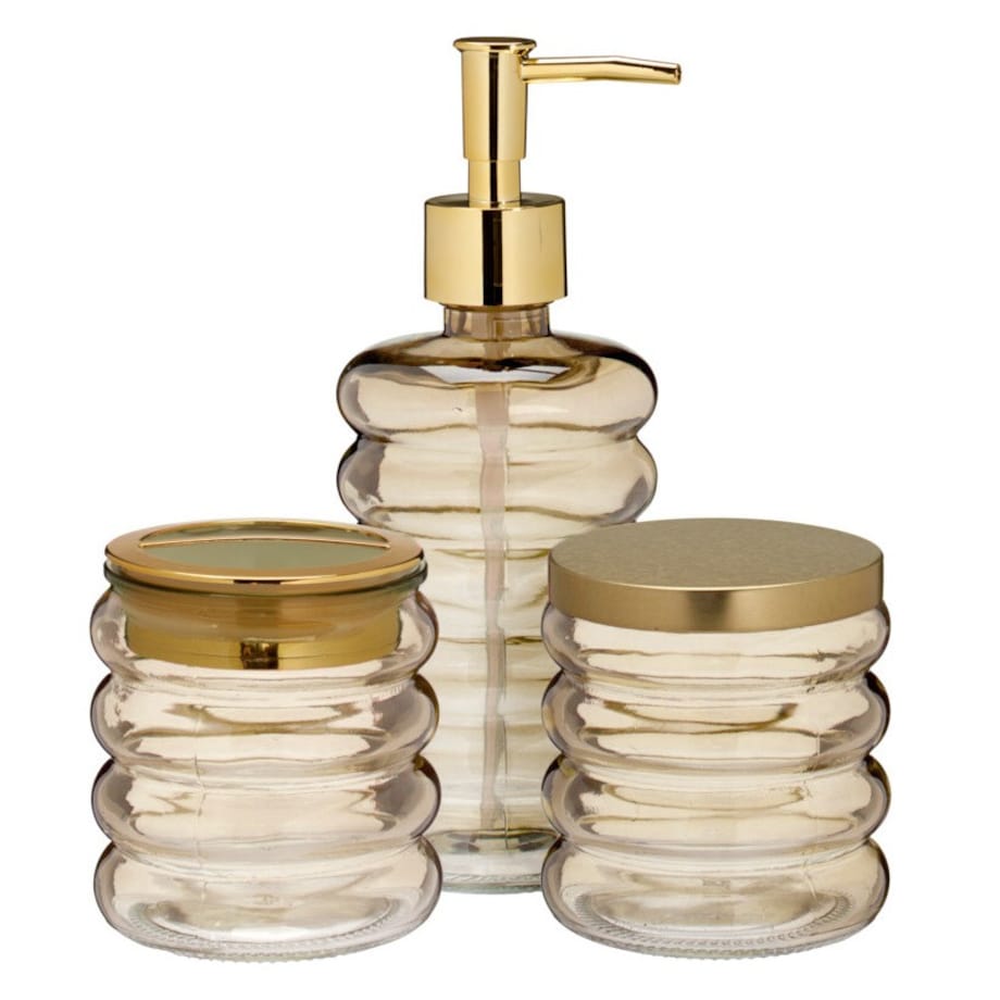 Zestaw łazienkowy szklany - dozownik, kubek i pojemnik 19x8,5 cm IMPOSTATO brzoskwiniowy