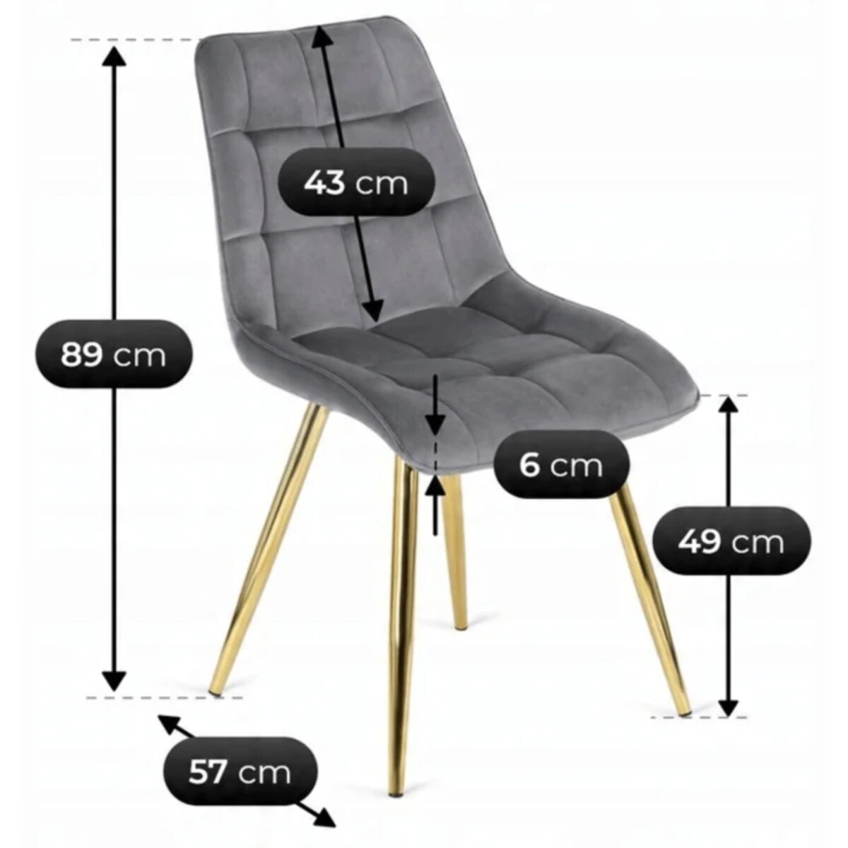 Krzesło Tapicerowane Welurowe Kuchenne Do Jadalni Kuchni Salonu Szary CARO