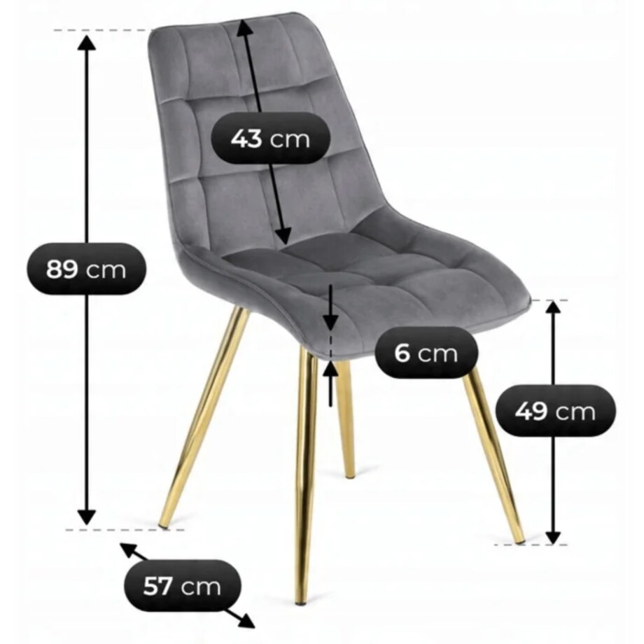 Krzesło Tapicerowane Welurowe Kuchenne Do Jadalni Kuchni Salonu Szary CARO