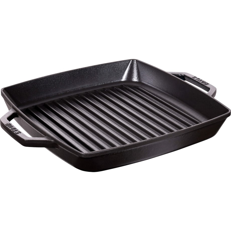 Kwadratowa patelnia żeliwna grillowa Staub z dwoma uchwytami - 33 cm, Czarny