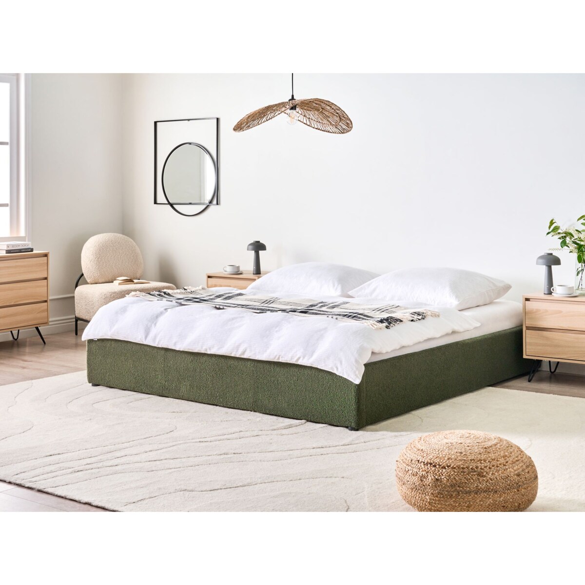 Łóżko z pojemnikiem bez zagłówka Boucle DINAN 180 x 200 cm Ciemnozielony