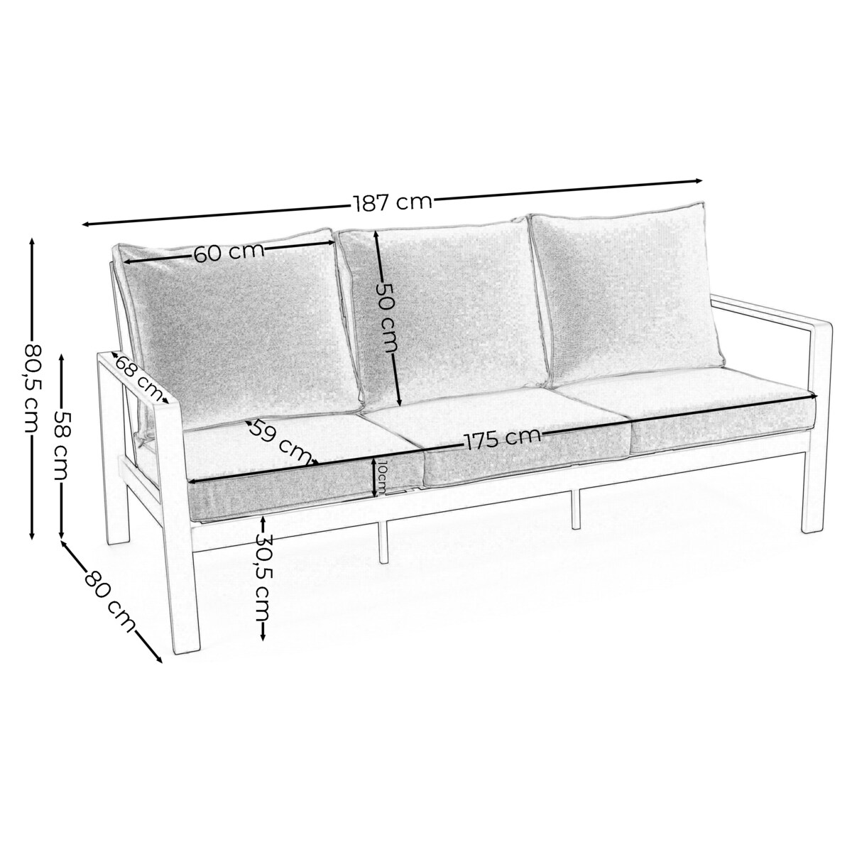 Zestaw mebli ogrodowych aluminiowe nowoczesne ATOL 5 grafitowo beżowe