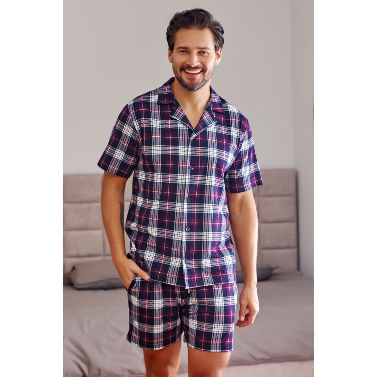 Klasyczna piżama męska w kratę