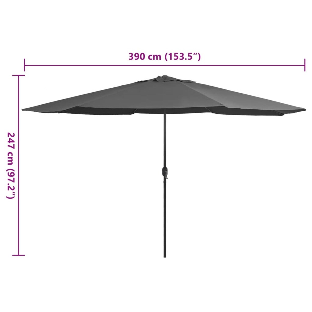 vidaXL Parasol ogrodowy na metalowym słupku, 390 cm, antracytowy