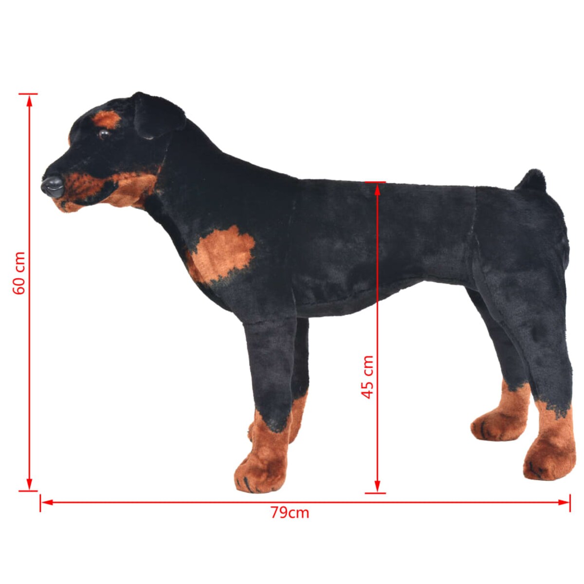 vidaXL Pluszowy rottweiler, stojący, czarno-brązowy, XXL