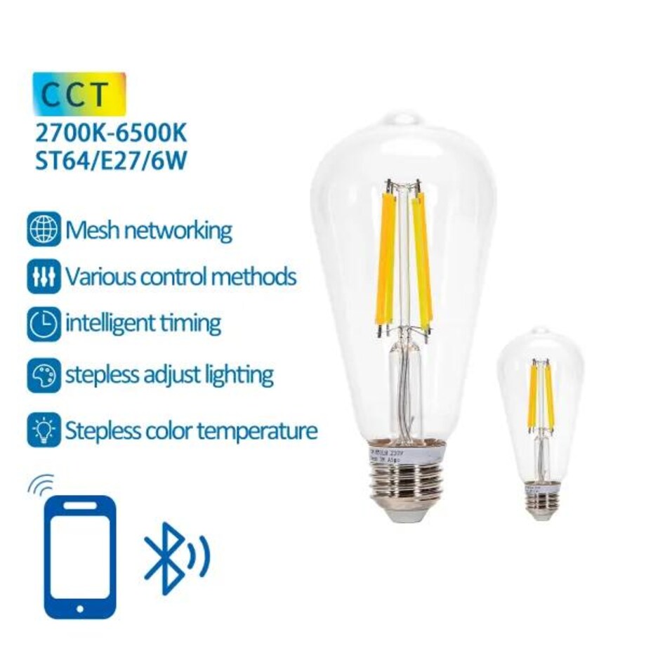 inteligentna żarówka bluetooth mesh st64 6w cct 2 szt. ,z pilotem