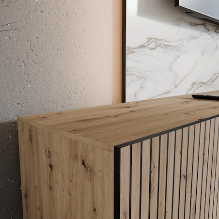 Szafka RTV CORAL 300 z lamelami, zamknięta pod telewizor do salonu -artisan