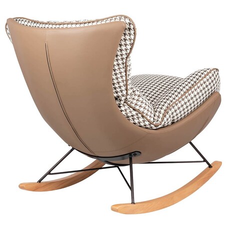 Wygodny fotel bujany Otilia tapicerowany brązowa pepitka, King Home