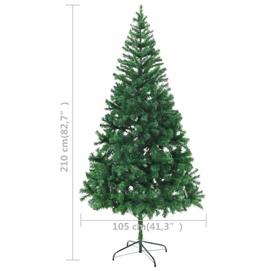 vidaXL Sztuczna choinka z lampkami i bombkami, 210 cm, 910 gałązek