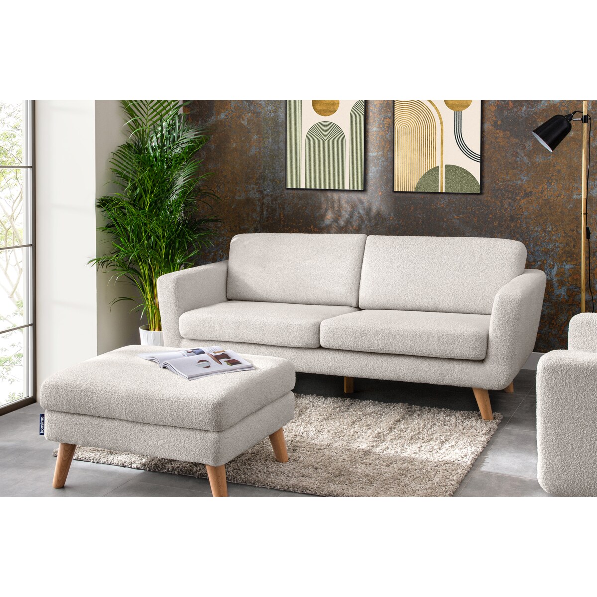 KONSIMO TAGIO Skandynawska pufa z białej tkaniny z owczej wełny