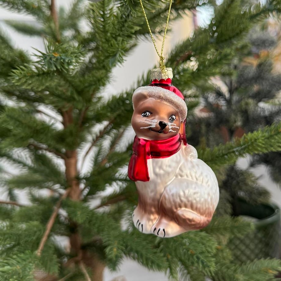 VILLA ITALIA Bombka szklana KOT jasny 9,5 cm