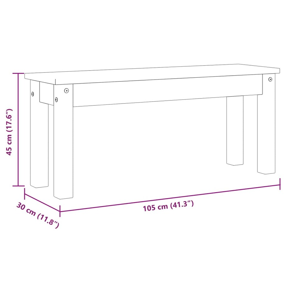 vidaXL Ławka stołowa Panama, biała, 105x30x45 cm, lite drewno sosnowe