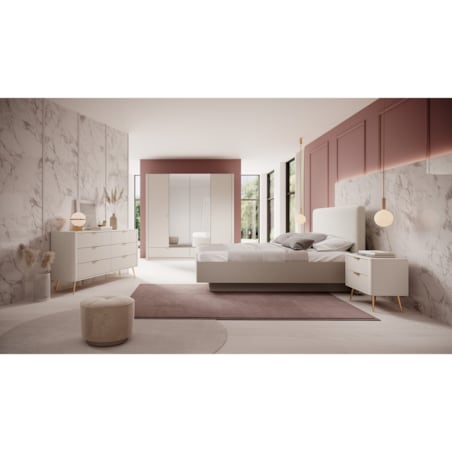 Komoda nowoczesna 6S LENA, ryflowana w kolorze beżowym na złotych nóżkach