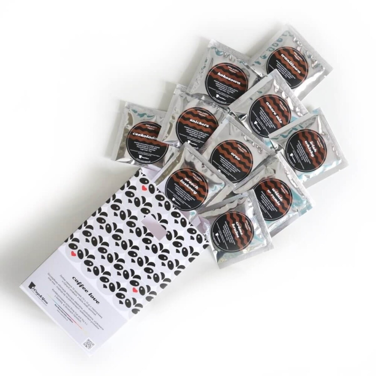 Coffee love zestaw kaw - prezent upominek dla zakochanych z kawą aromatyzowana smakową 10x10g walentynki 2024 dla niej niego dziewczyny chłopaka żony mężą