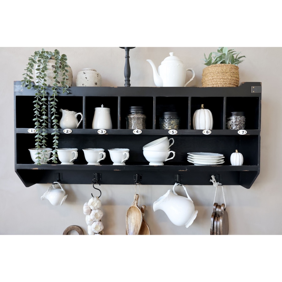 Półka drewniana czarna z przegródkami 99x45 cm