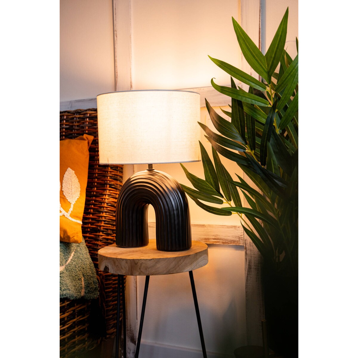 Lampa z abażurem Eidel i z ceramiczną podstawą, 40,5 cm