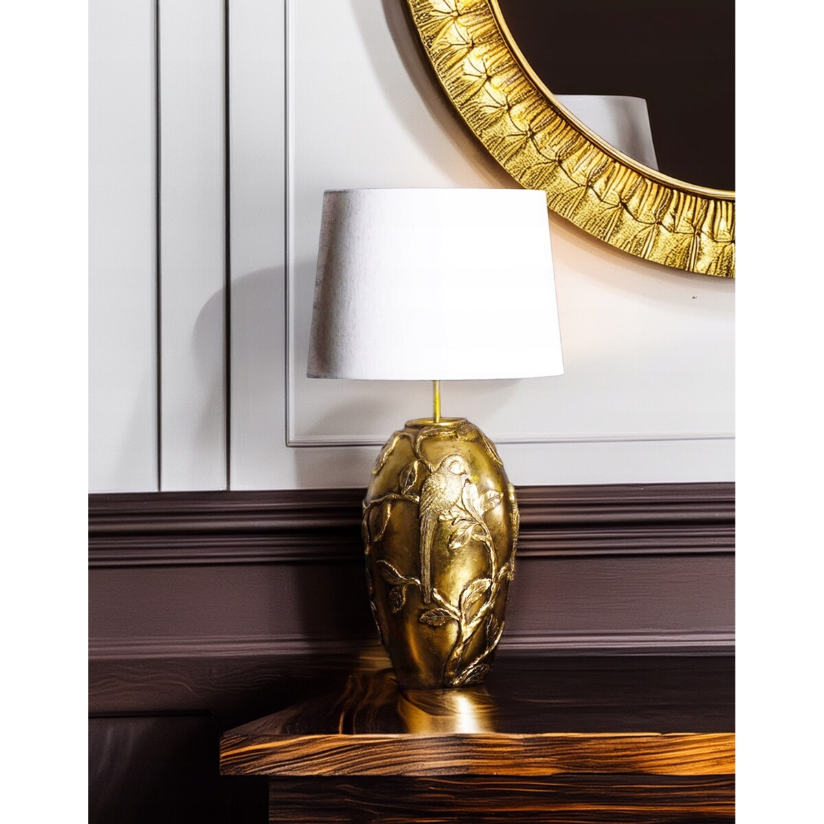 LAMPA STOŁOWA BIURKOWA NOCNA E27 ZŁOTA RETRO PTAK do salonu sypialni DUŻA