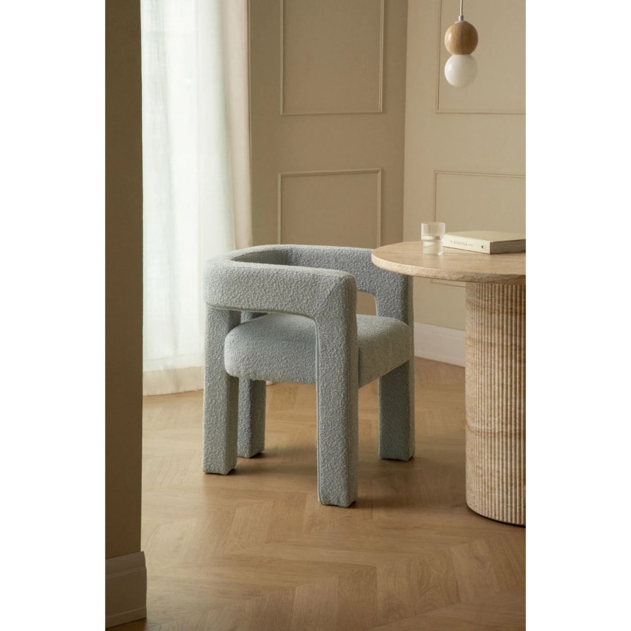 Krzesło do jadalni podłokietnikami, bouclé, błękitne Liara