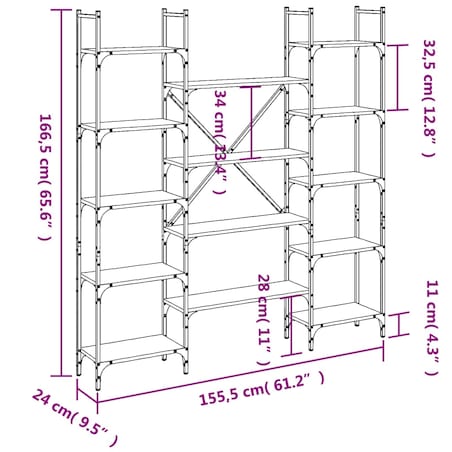 vidaXL Regał na książki, czarny, 155,5x24x166,5 cm